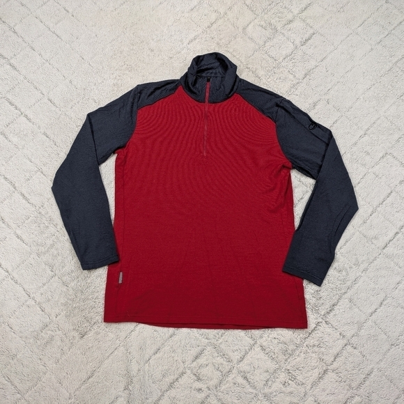 Icebreaker Jacket Men's L Red Navy Block Tech Pullover ½ Zip Merino 260 Body fit - Picture 1 of 10